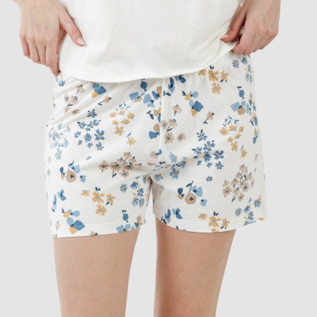 Pijama curto manga fluída algodão mulher Arauz azul indigo