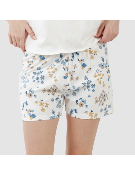 Pijama curto manga fluída algodão mulher Arauz azul indigo Pijama curto manga fluída algodão mulher Arauz azul indigo