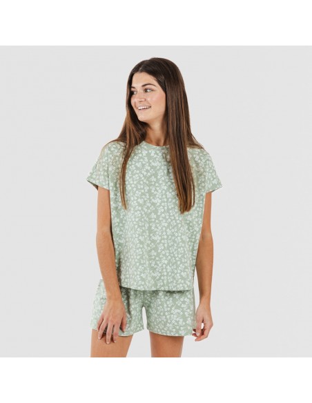 Pijama curto manga fluída algodão mulher Oniris verde caça pijamas-curtos-mulher