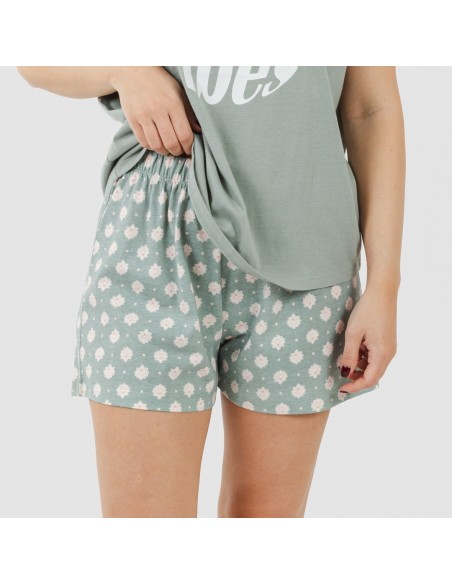 Pijama curto manga fluída algodão mulher Irati verde caça Pijama curto manga fluída algodão mulher Irati verde caça