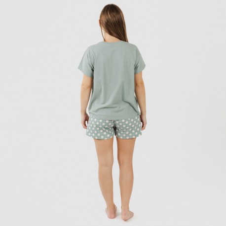 Pijama curto manga fluída algodão mulher Irati verde caça