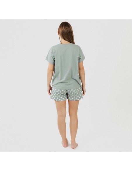 Pijama curto manga fluída algodão mulher Irati verde caça pijamas-curtos-mulher