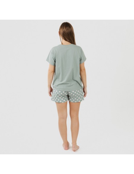 Pijama curto manga fluída algodão mulher Irati verde caça Pijama curto manga fluída algodão mulher Irati verde caça