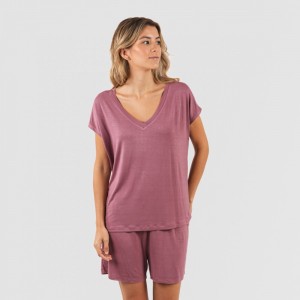 Pijama curto manga fluída viscosa mulher lisos