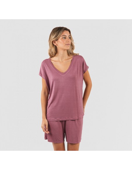 Pijama curto manga fluída viscosa mulher lisos Pijama curto manga fluída viscosa mulher lisos