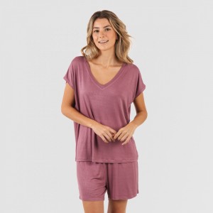 Pijama curto manga fluída viscosa mulher lisos 2