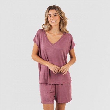 Pijama curto manga fluída viscosa mulher lisos