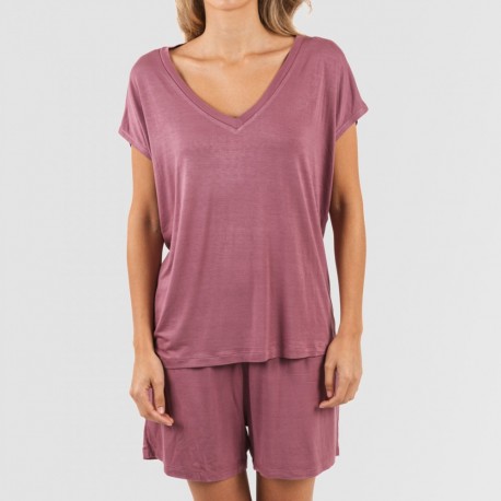 Pijama curto manga fluída viscosa mulher lisos