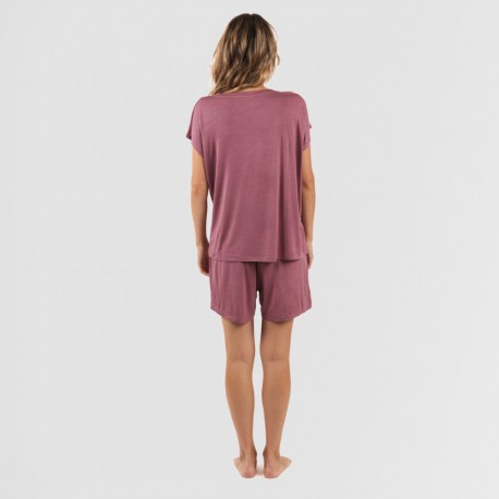 Pijama curto manga fluída viscosa mulher lisos