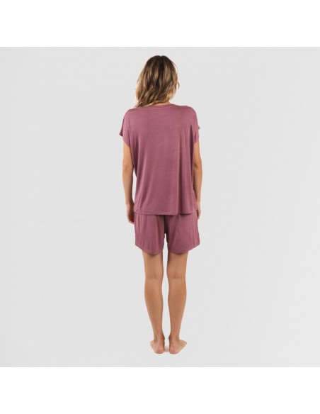 Pijama curto manga fluída viscosa mulher lisos Pijama curto manga fluída viscosa mulher lisos