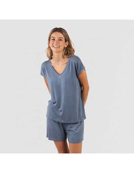 Pijama curto manga fluída viscosa mulher lisos Pijama curto manga fluída viscosa mulher lisos