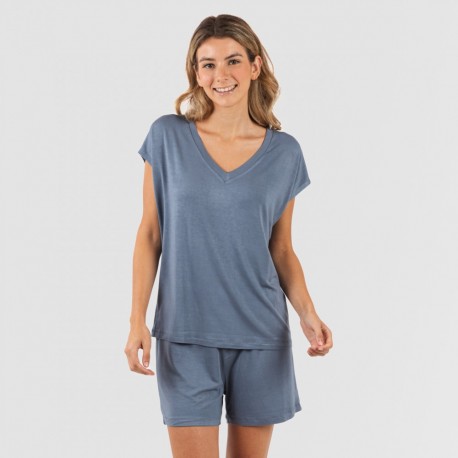 Pijama curto manga fluída viscosa mulher lisos
