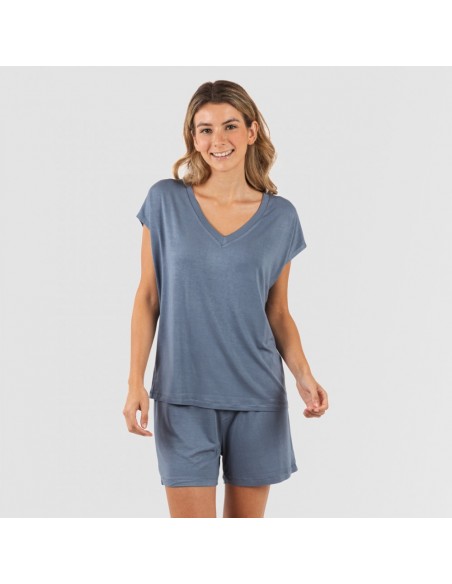 Pijama curto manga fluída viscosa mulher lisos Pijama curto manga fluída viscosa mulher lisos