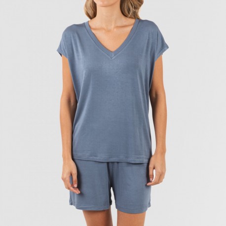 Pijama curto manga fluída viscosa mulher lisos