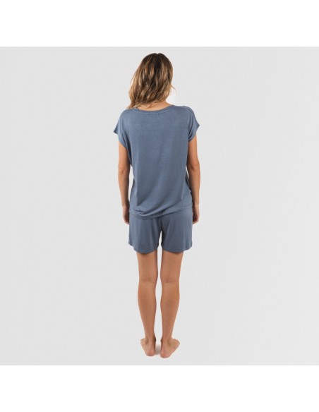 Pijama curto manga fluída viscosa mulher lisos Pijama curto manga fluída viscosa mulher lisos