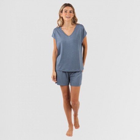 Pijama curto manga fluída viscosa mulher lisos