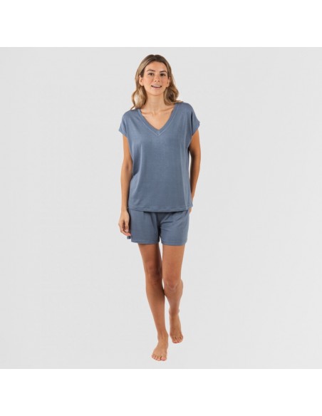 Pijama curto manga fluída viscosa mulher lisos Pijama curto manga fluída viscosa mulher lisos
