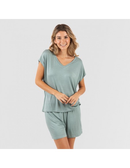 Pijama curto manga fluída viscosa mulher lisos Pijama curto manga fluída viscosa mulher lisos