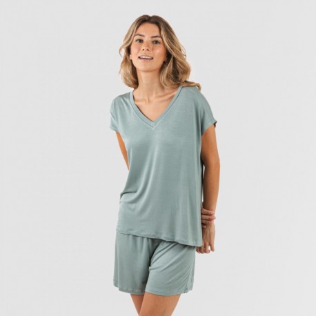 Pijama curto manga fluída viscosa mulher lisos