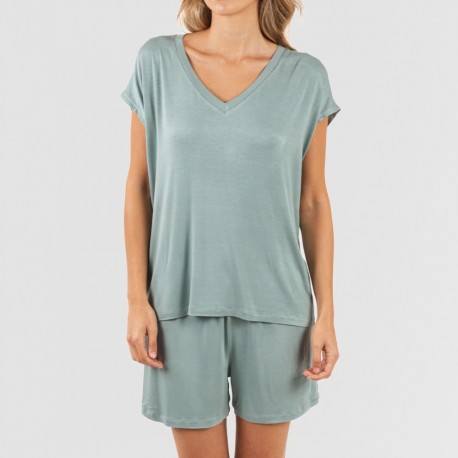 Pijama curto manga fluída viscosa mulher lisos