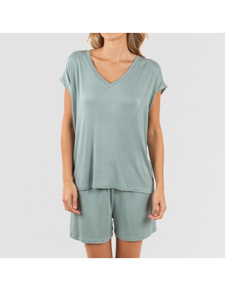 Pijama curto manga fluída viscosa mulher lisos Pijama curto manga fluída viscosa mulher lisos