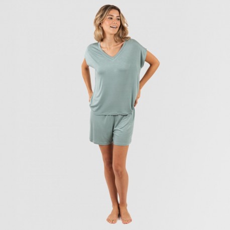Pijama curto manga fluída viscosa mulher lisos