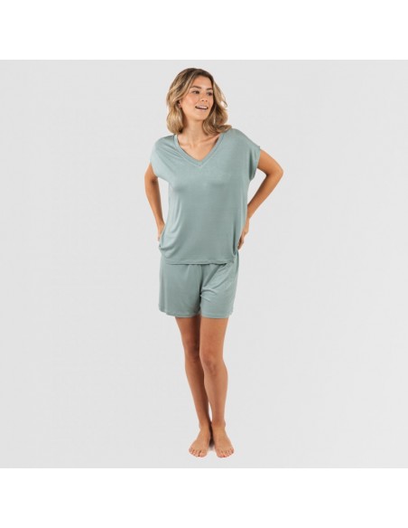 Pijama curto manga fluída viscosa mulher lisos Pijama curto manga fluída viscosa mulher lisos
