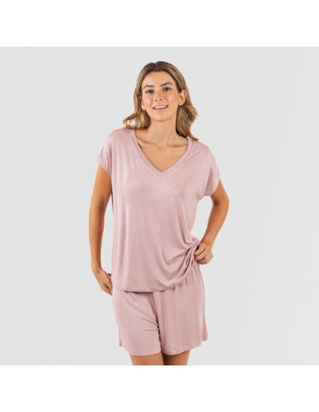 Pijama curto manga fluída viscosa mulher lisos Pijama curto manga fluída viscosa mulher lisos
