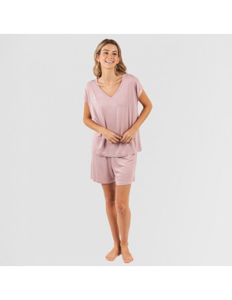 Pijama curto manga fluída viscosa mulher lisos Pijama curto manga fluída viscosa mulher lisos