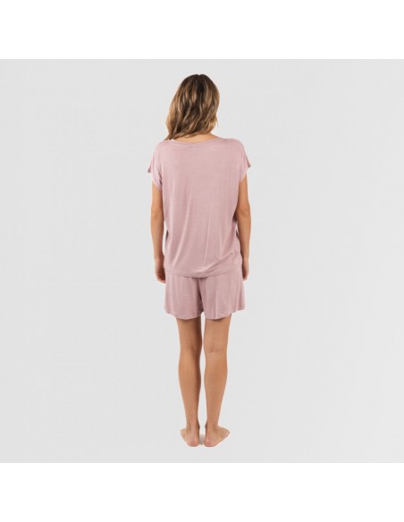 Pijama curto manga fluída viscosa mulher lisos Pijama curto manga fluída viscosa mulher lisos