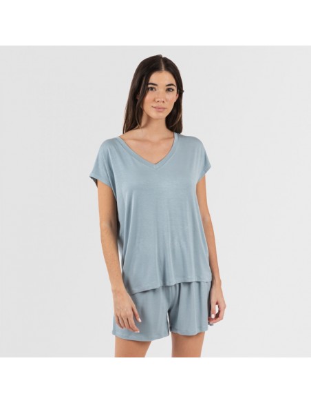 Pijama curto manga fluída viscosa mulher lisos Pijama curto manga fluída viscosa mulher lisos