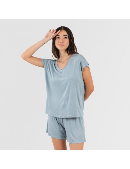 Pijama curto manga fluída viscosa mulher lisos Pijama curto manga fluída viscosa mulher lisos