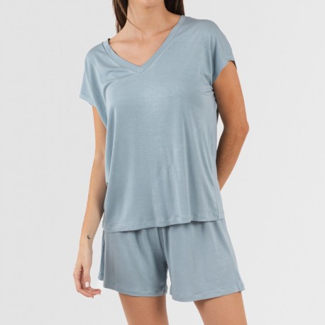 Pijama curto manga fluída viscosa mulher lisos