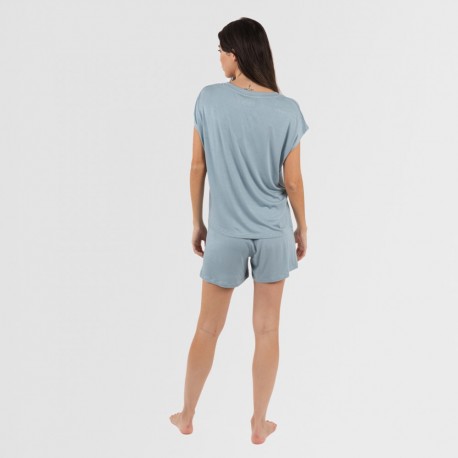Pijama curto manga fluída viscosa mulher lisos