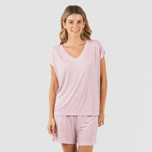 Pijama curto manga fluída viscosa mulher Melanie malva