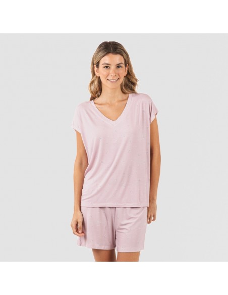 Pijama curto manga fluída viscosa mulher Melanie malva