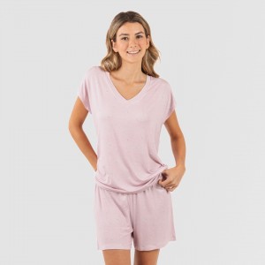 Pijama curto manga fluída viscosa mulher Melanie malva 2