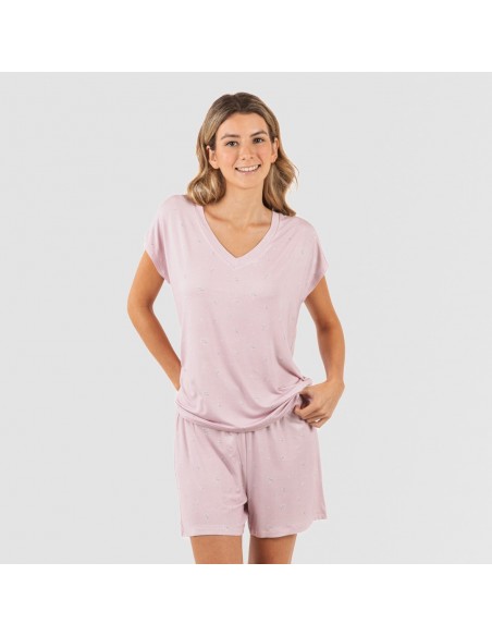 Pijama curto manga fluída viscosa mulher Melanie malva