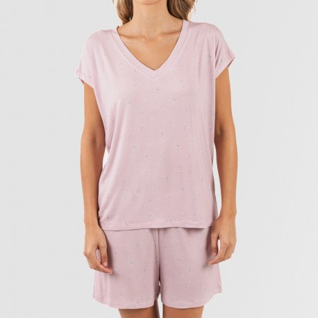 Pijama curto manga fluída viscosa mulher Melanie malva