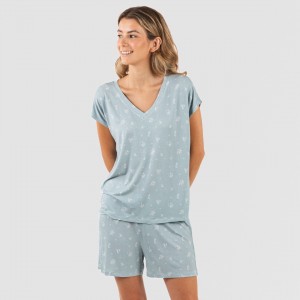 Pijama curto manga fluída viscosa mulher Adriane verde água 2