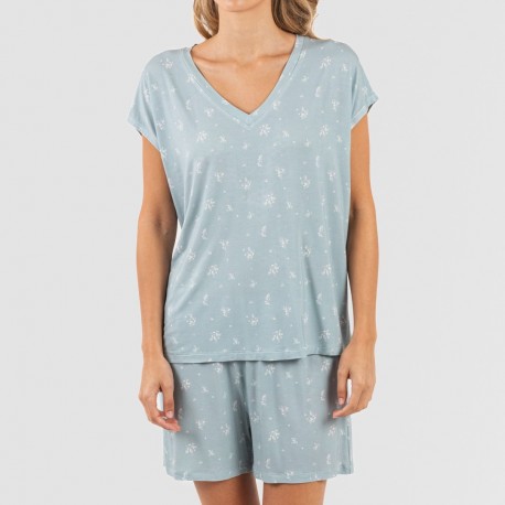 Pijama curto manga fluída viscosa mulher Adriane verde água