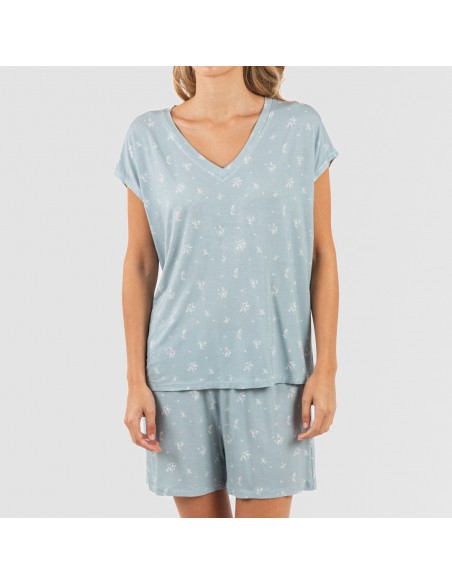 Pijama curto manga fluída viscosa mulher Adriane verde água