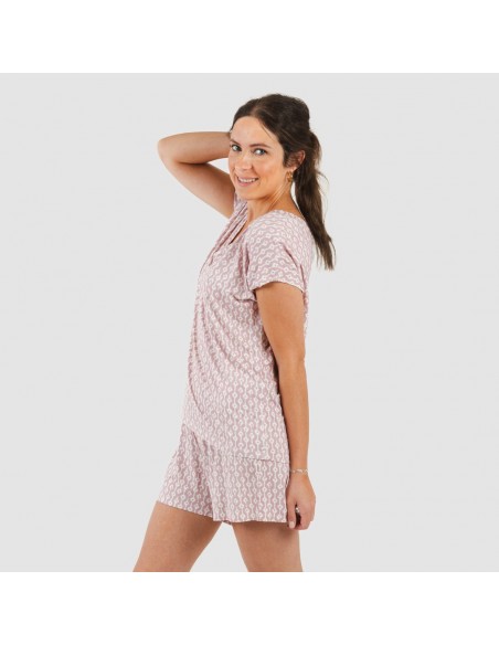 Pijama curto manga fluída viscosa mulher Ellene rosa palo