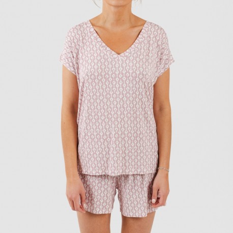 Pijama curto manga fluída viscosa mulher Ellene rosa palo