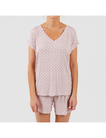 Pijama curto manga fluída viscosa mulher Ellene rosa palo pijamas-curtos-mulher