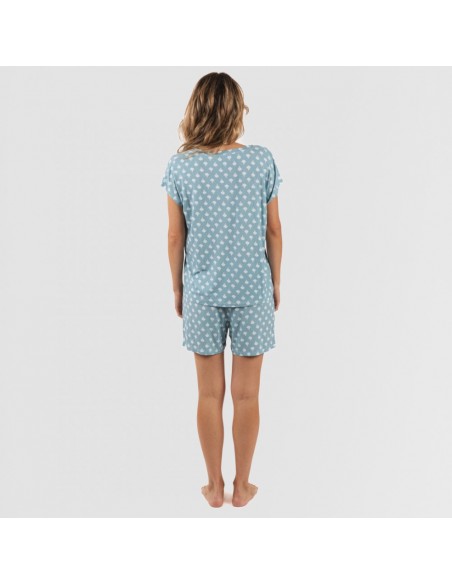 Pijama curto manga fluída viscosa mulher Summer azul indigo pijamas-curtos-mulher