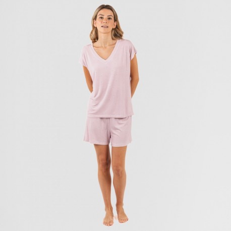 Pijama curto manga fluída viscosa mulher Melanie malva