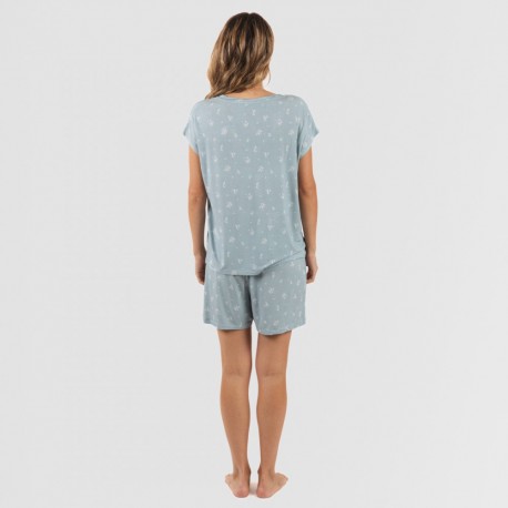 Pijama curto manga fluída viscosa mulher Adriane verde água