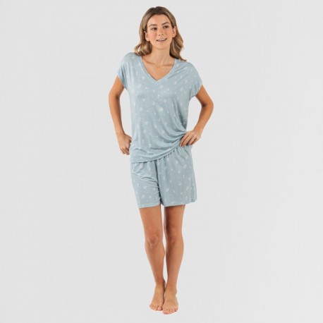 Pijama curto manga fluída viscosa mulher Adriane verde água