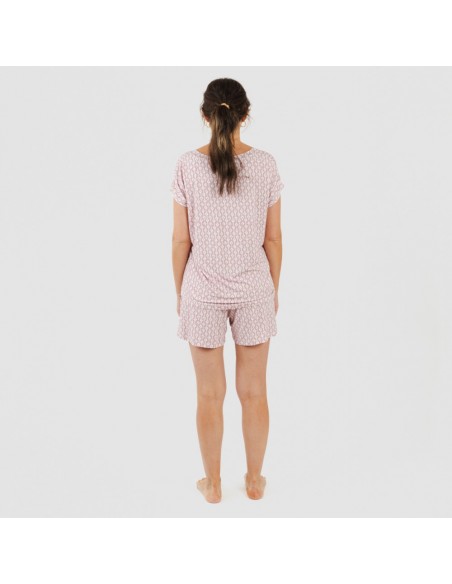 Pijama curto manga fluída viscosa mulher Ellene rosa palo